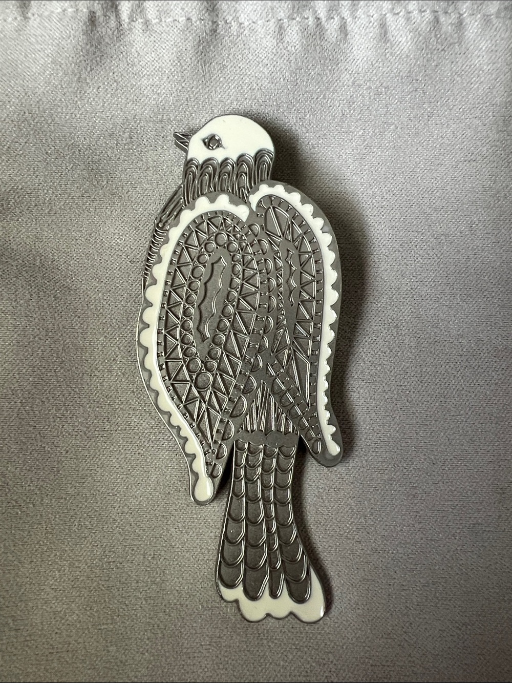 Neiman Marcus White & Silver Enamel Bird clip